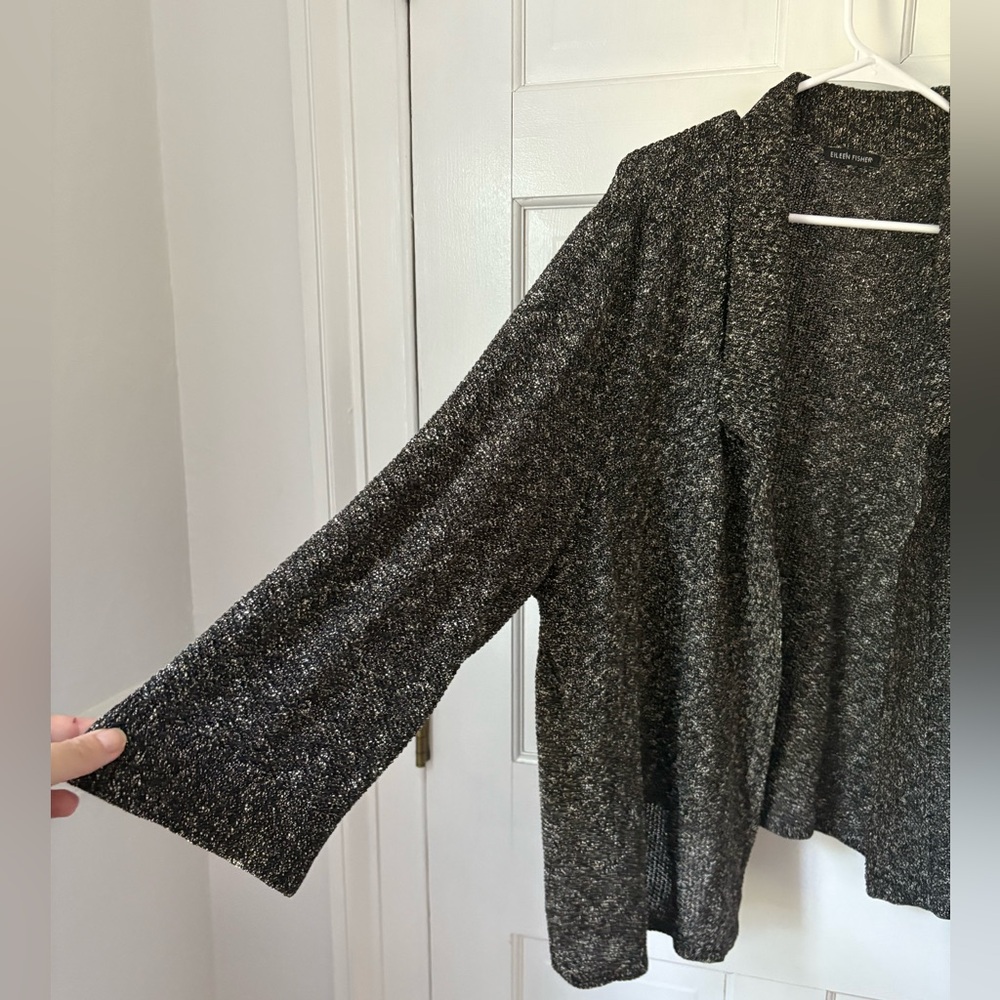 Eileen Fisher Drape Front Cardigan Blazer in Textured Black, Size XL Popcorn - Picture 3 of 9